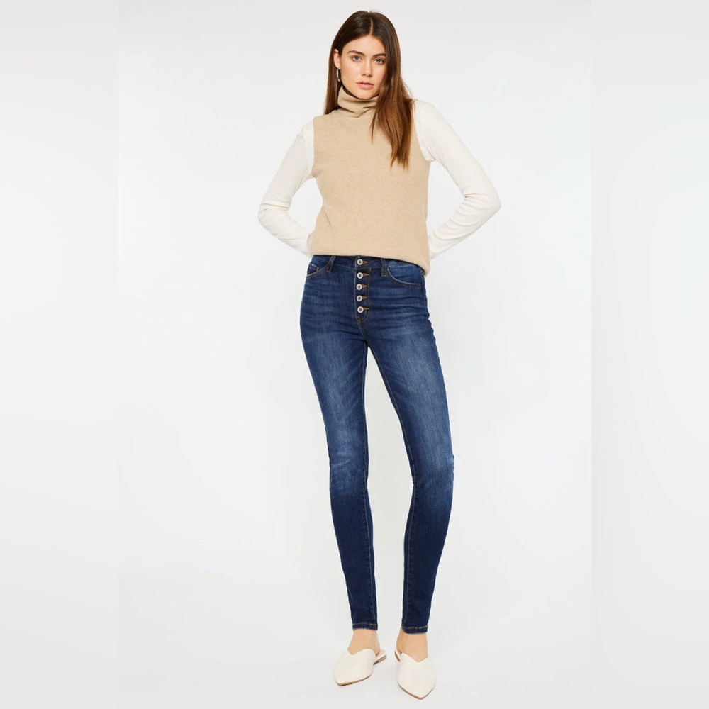 KanCan High Rise Button Fly Distressed Super Skinny Jeans